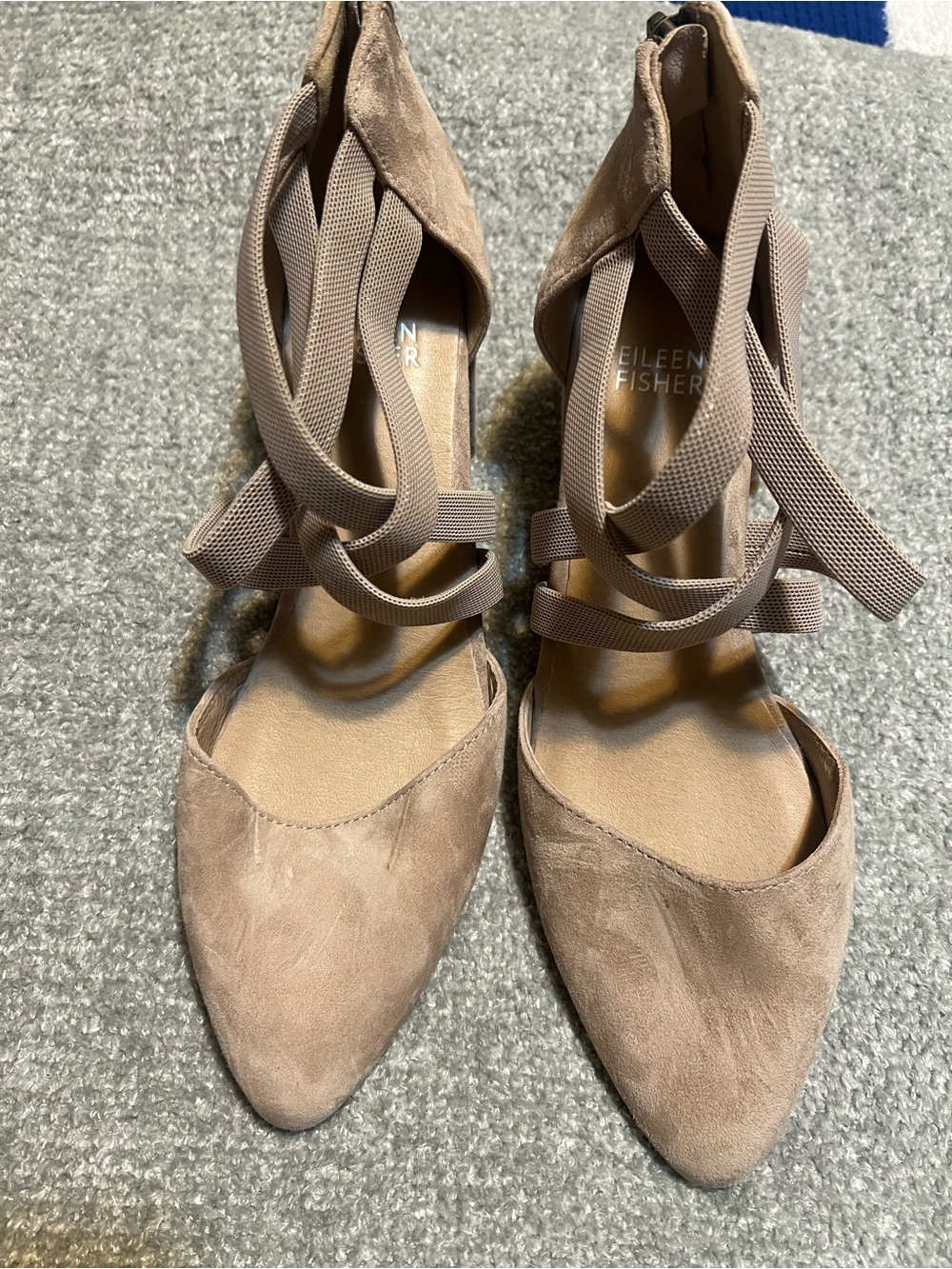 Eileen Fisher Dusty Taupe Suede Pointed-Toe Lace-Up Heels